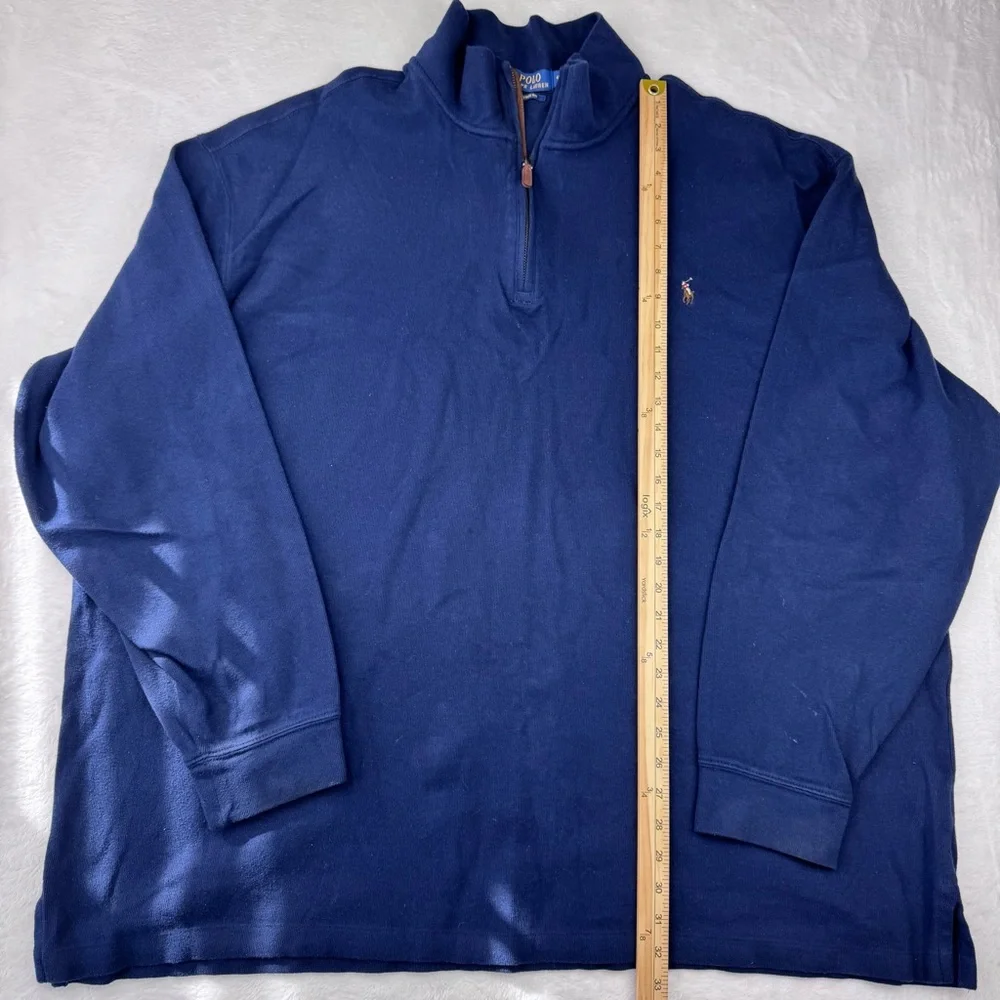Polo Ralph Lauren quarter-zip pullover sweater in navy blue. Men’s size 4XLT.
